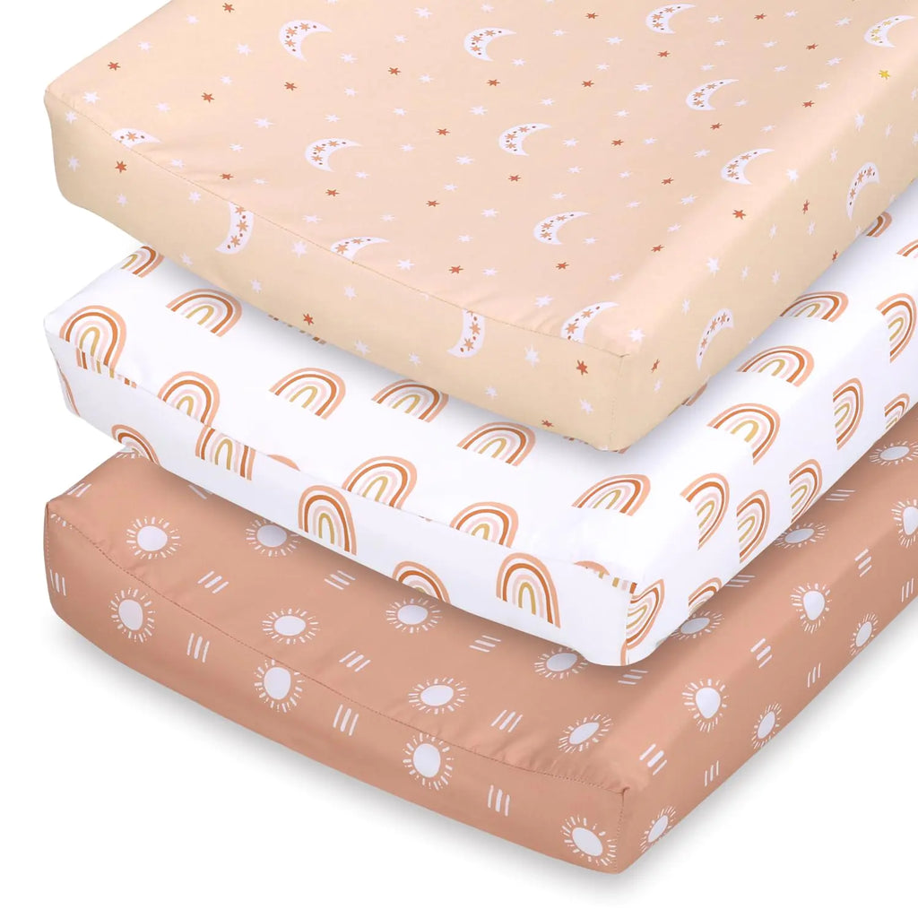 The Peanutshell Baby Girl or Boy Changing Pad Covers Set of 3 - Ultra Soft Baby Changing Pad Cover - Fits Standard Changing Table Pads Durable Machine Washable Sheets - Boho Rainbow