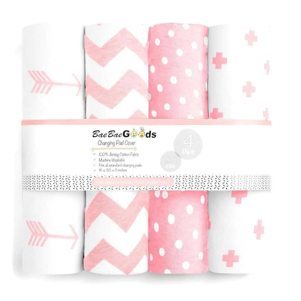 Changing Pad Cover – Baby Changing Pad Covers 4 Pack – Girls Changing Pad Cover Set – Pure Cotton Machine Washable Pink and White Changing Table Cover – Diaper Changing Pad Cover Sheets