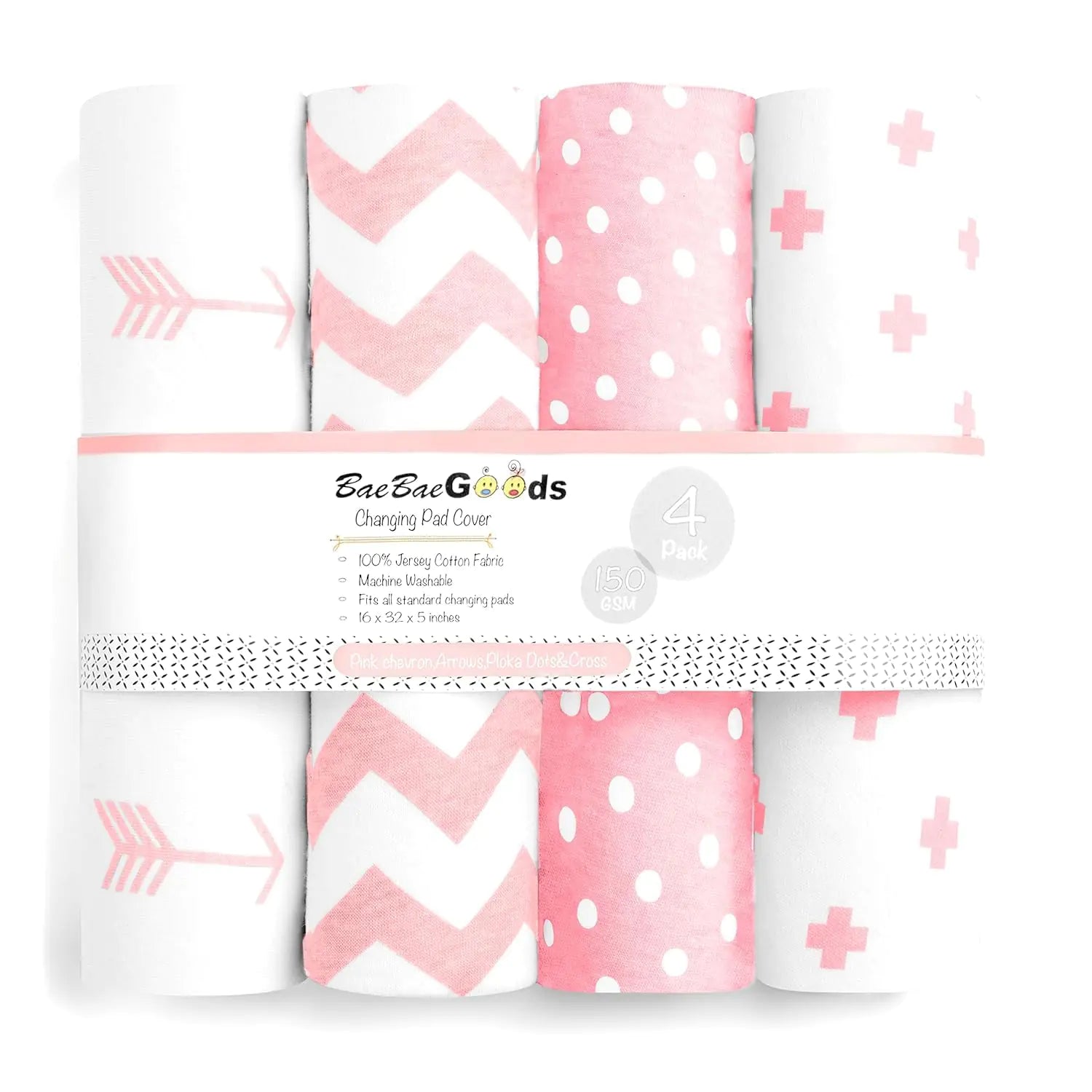 Changing Pad Cover – Baby Changing Pad Covers 4 Pack – Girls Changing Pad Cover Set – Pure Cotton Machine Washable Pink and White Changing Table Cover – Diaper Changing Pad Cover Sheets